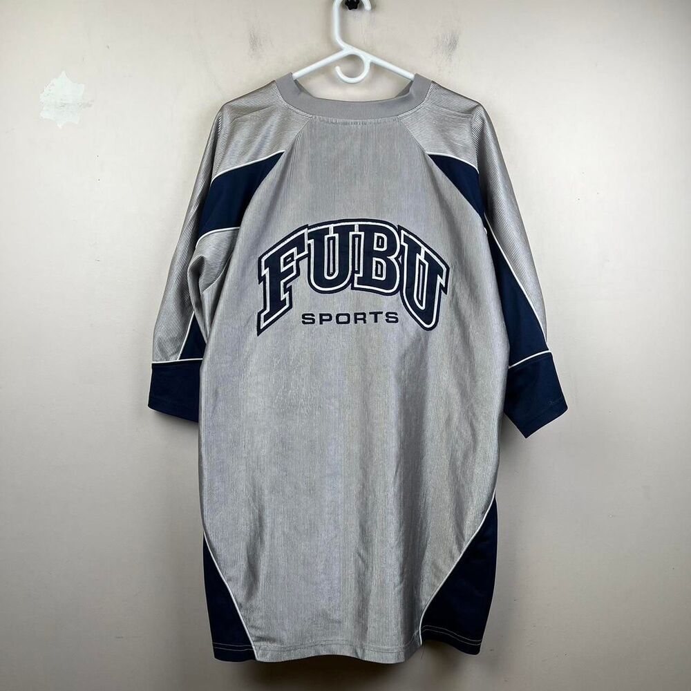 Vintage FUBU Grey & Navy Shooting Sports Jersey Size XXXL